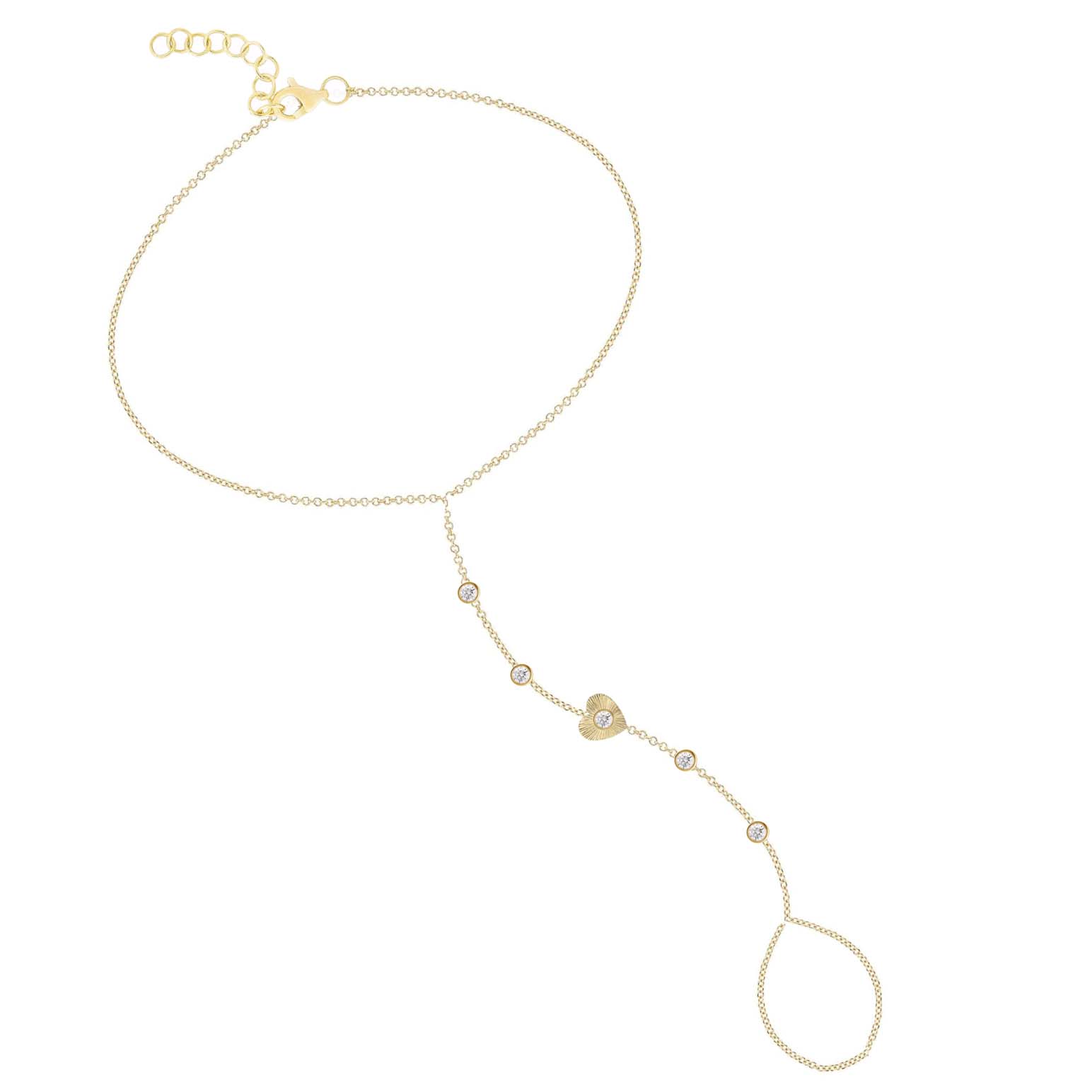 Fluted Heart Multiple Bezels Hand Chain Bracelet