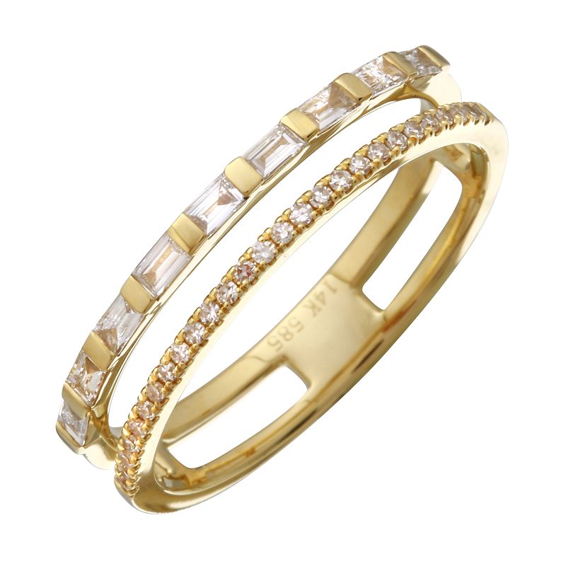 Aligned 2-Row Diamond and Baguette Stacking Bands