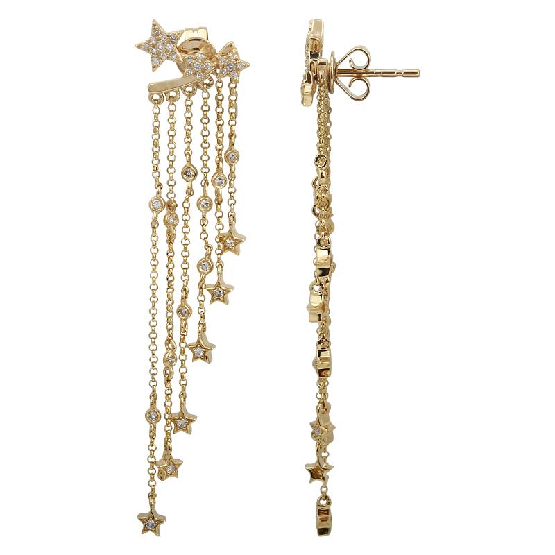 Trio Pave Star Studs with Removable Tassel Charm Earring Back