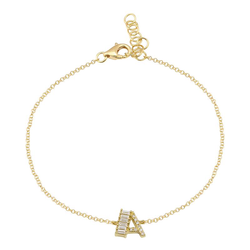 Baguette + Pave Initial Bracelet