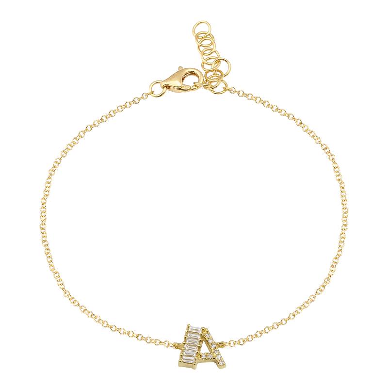 Baguette + Pave Initial Bracelet