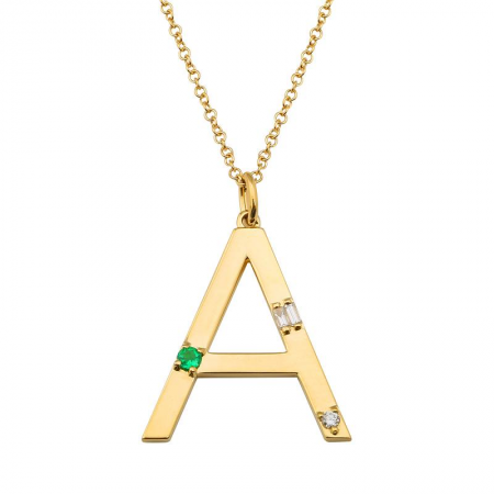 Emerald and Diamond Initial Necklace