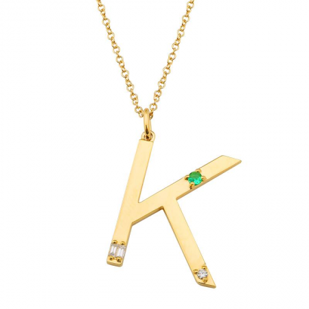 Emerald and Diamond Initial Necklace