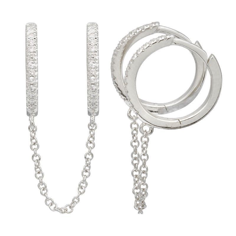 Double Huggie Diamond Chain Earrings