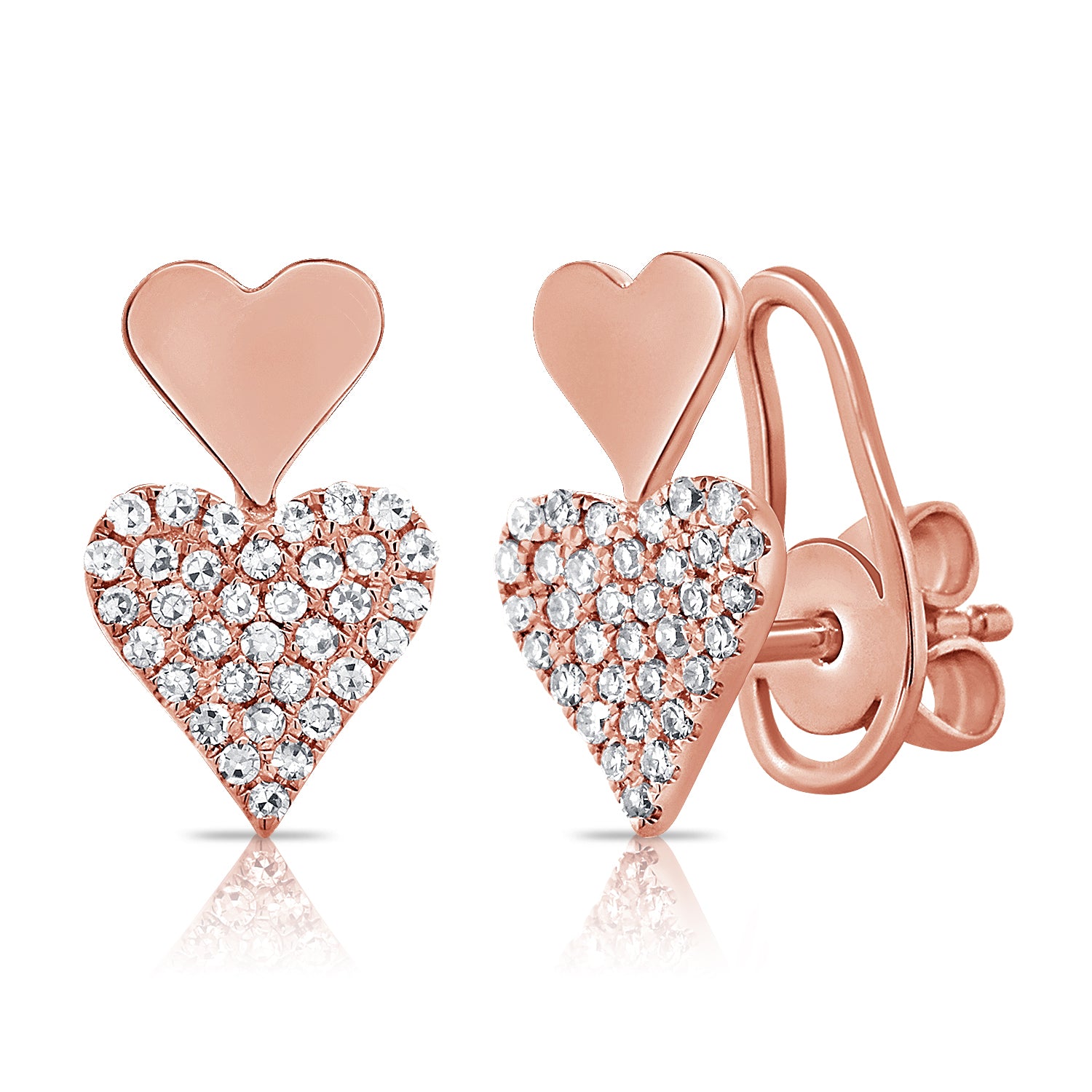 Elongated Pave Double Heart Studs