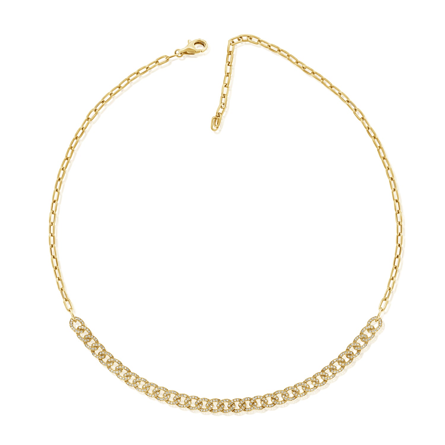 Front Pave Cuban Paperclip Link Necklace