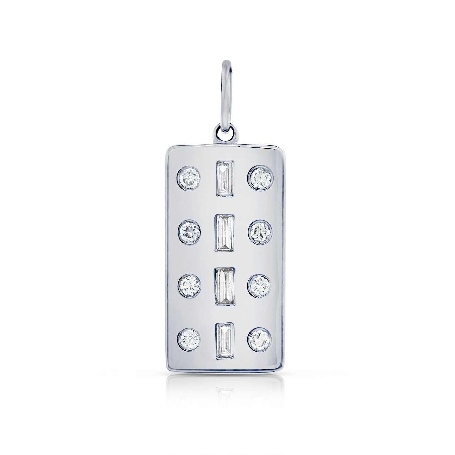 Baguette + Round Diamonds Vertical Plate Charm