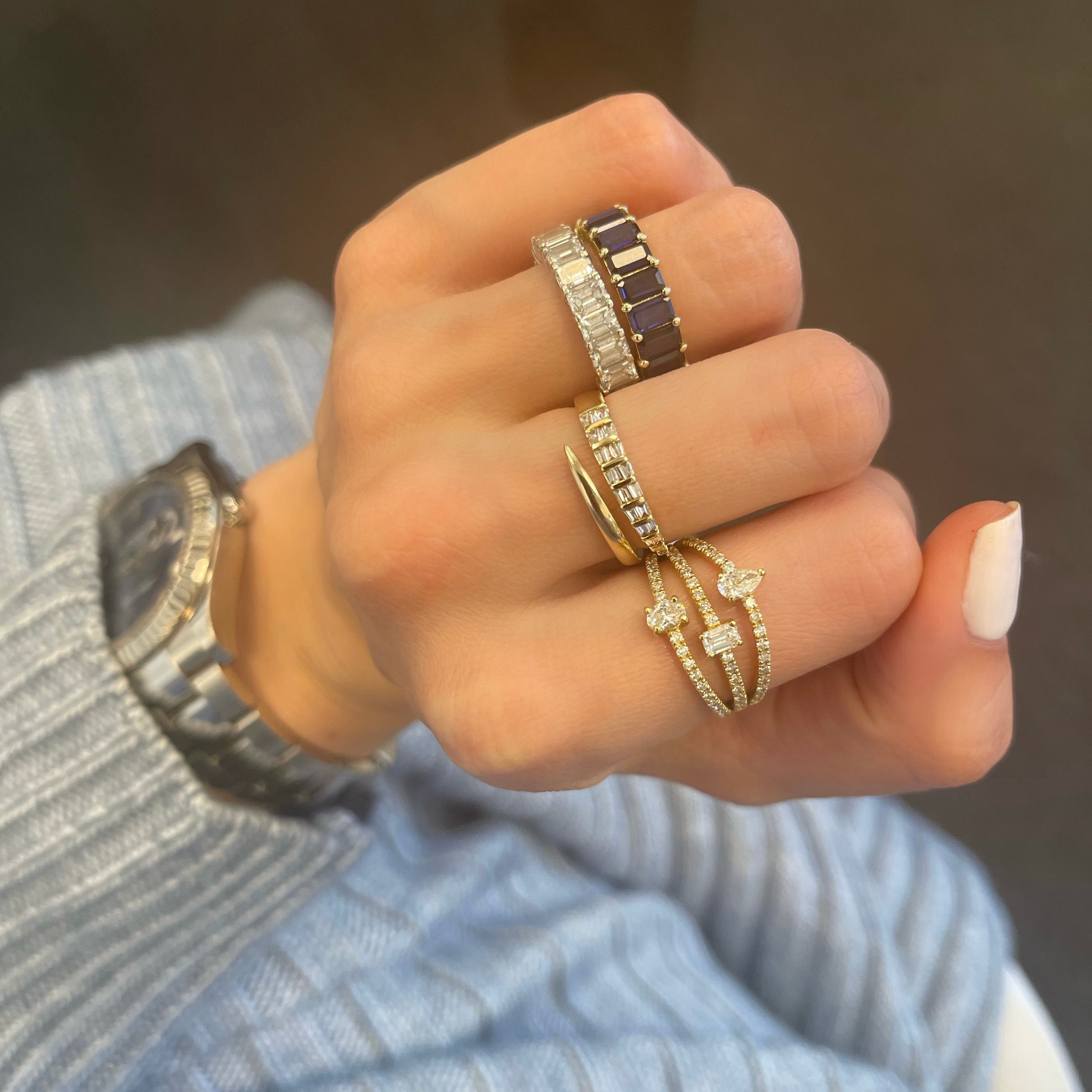 Graduated Baguettes/Solid Wrap Ring