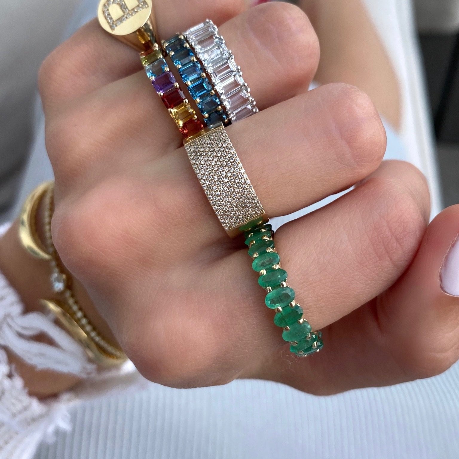 3/4 Gemstone Rainbow Ring Petite Emerald Cut