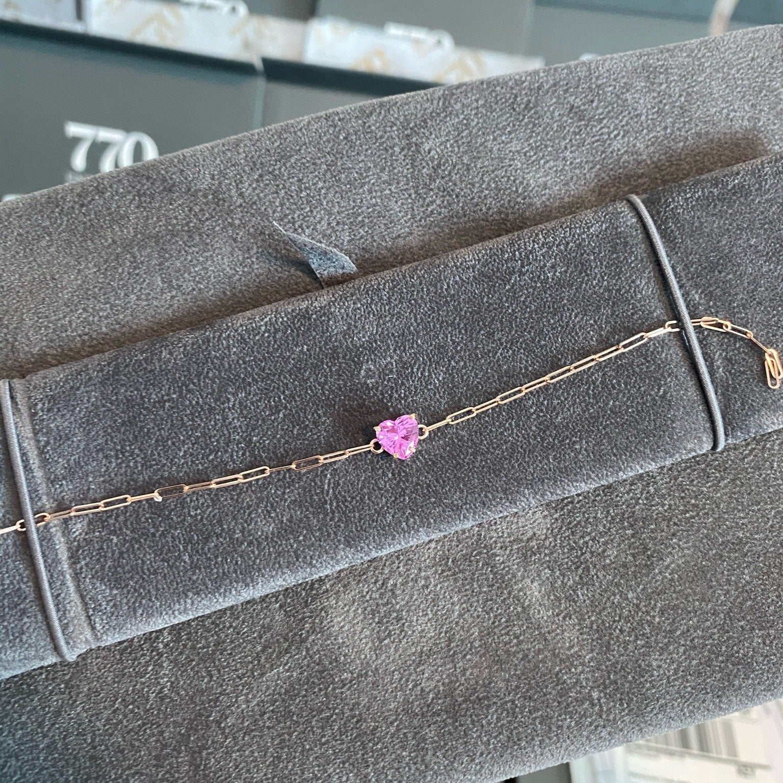 Custom Solitaire Gemstone Heart PaperClip Bracelet