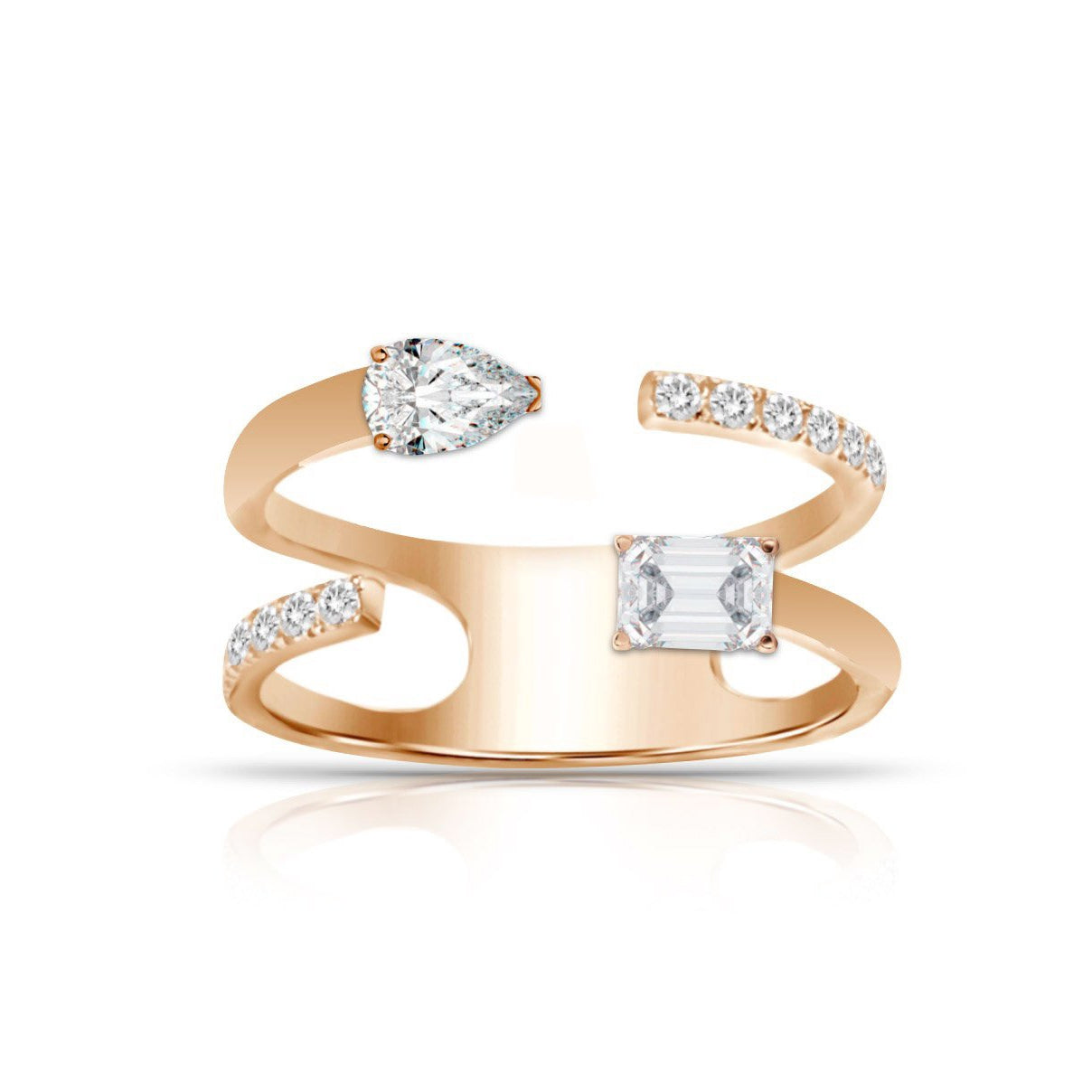 Multishape Double Row Diamond Statement Ring