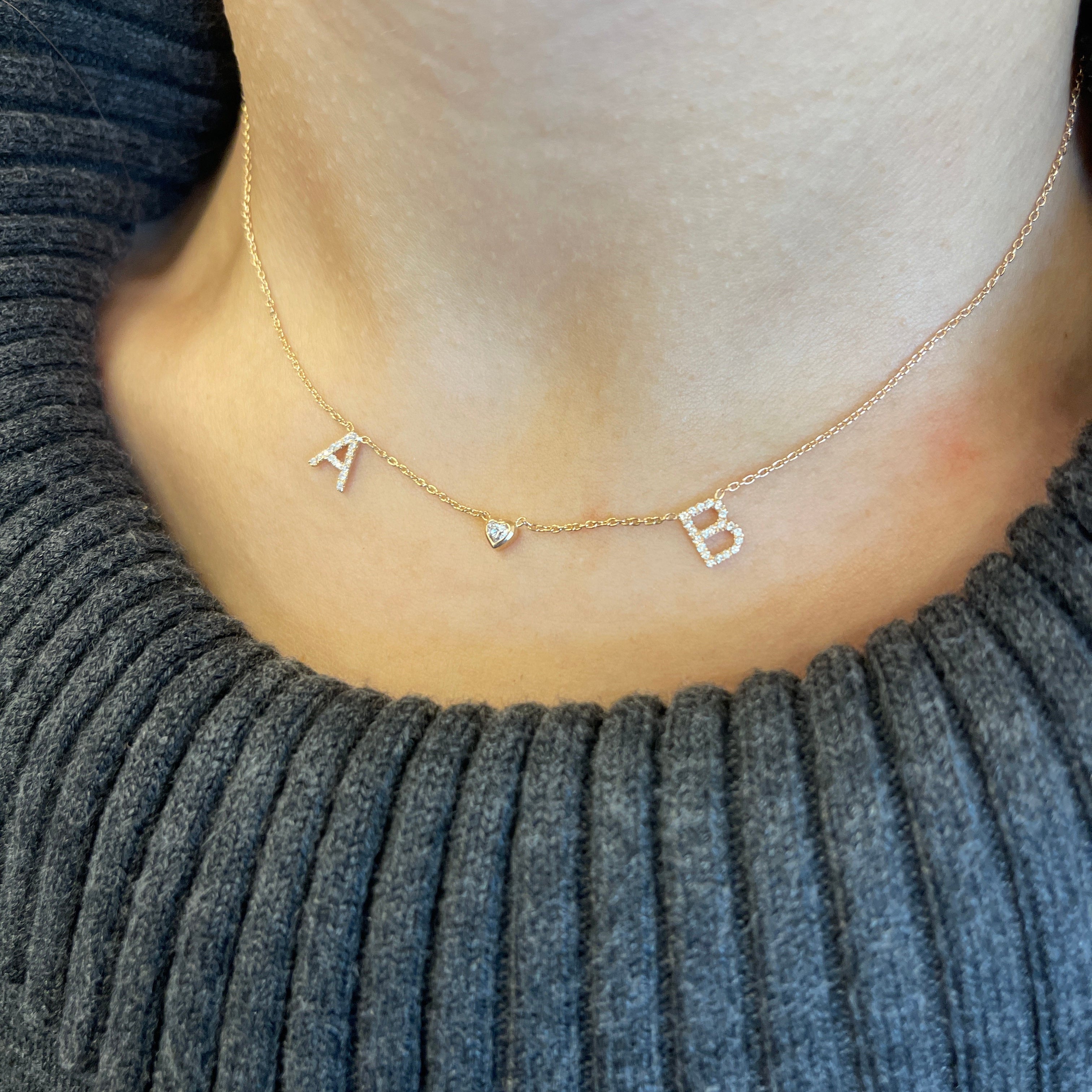 Custom Diamond Couple's Initials and Charm Necklace