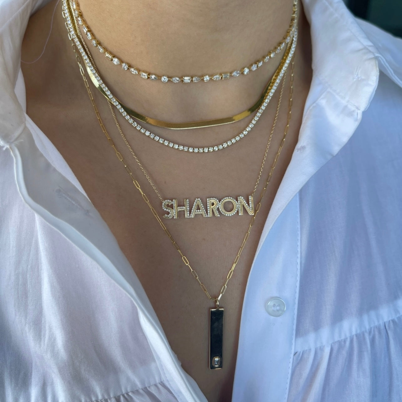 Fluted Finish + Diamond Detail Name Necklace