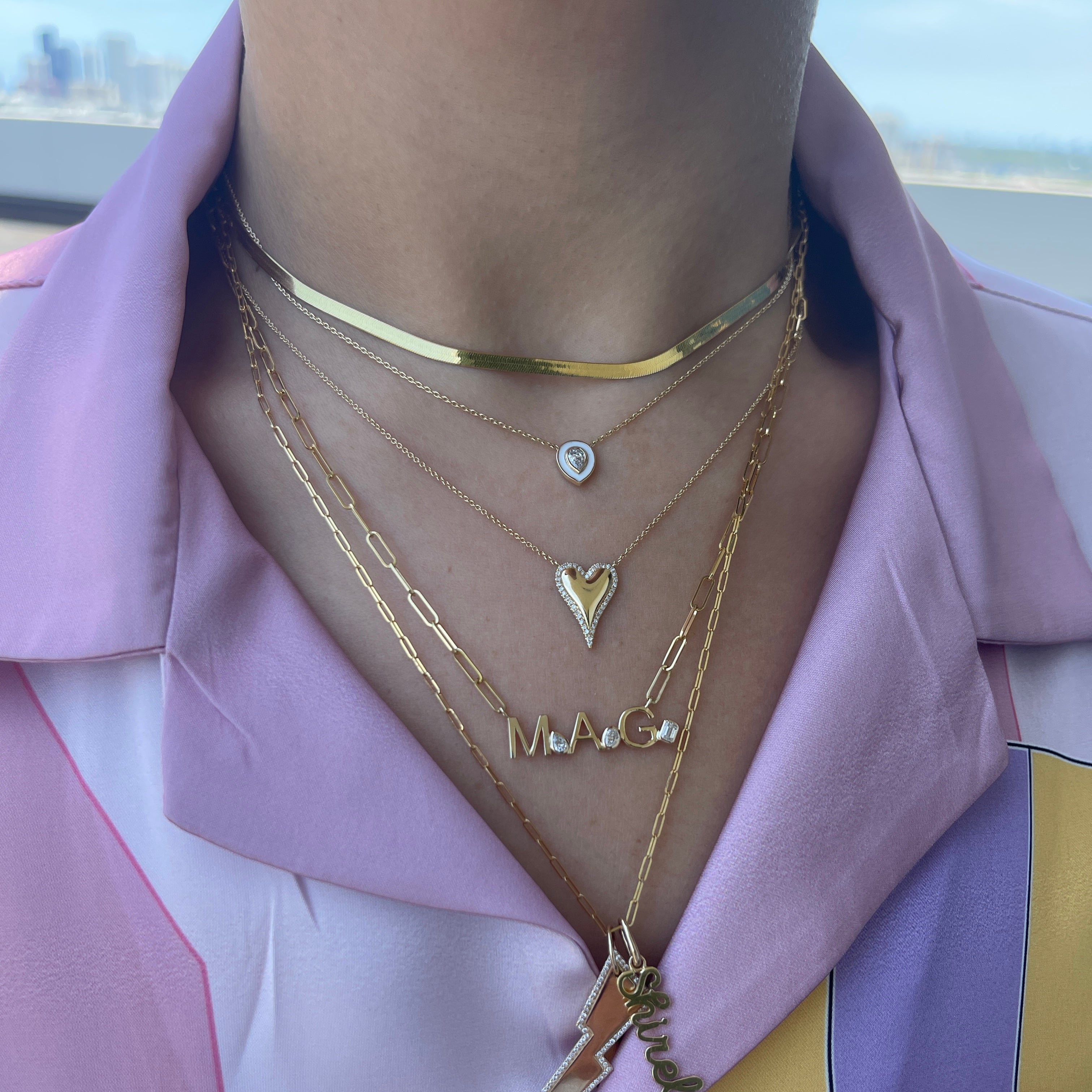 Mixed Shapes Enamel Diamond Pendant Necklace