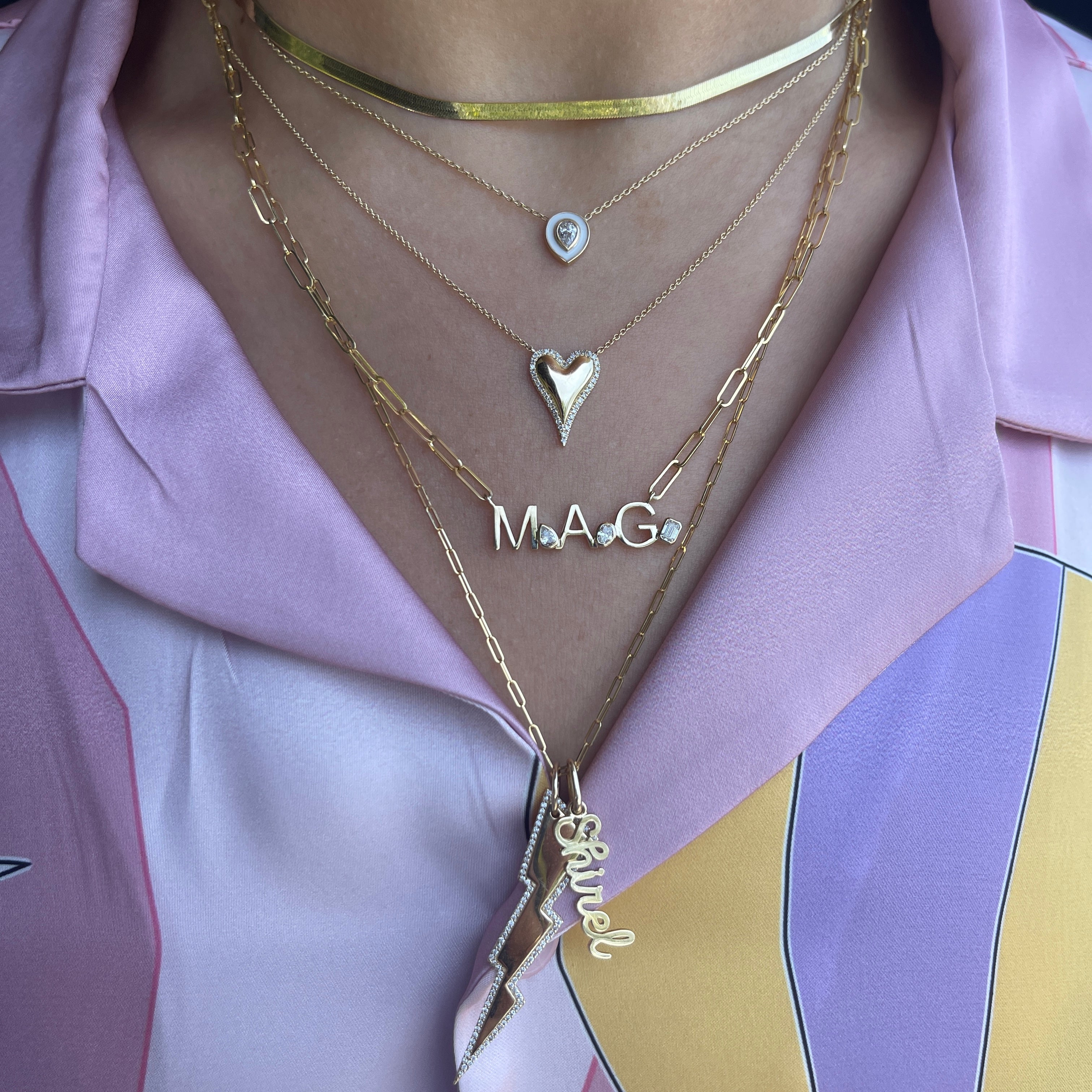 Multiple Initials + Diamond Fancy Shapes Paperclip Necklace