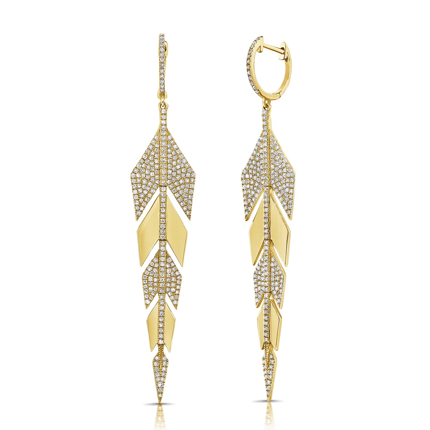 Segment Plates Diamond Leaf Drop Earrings