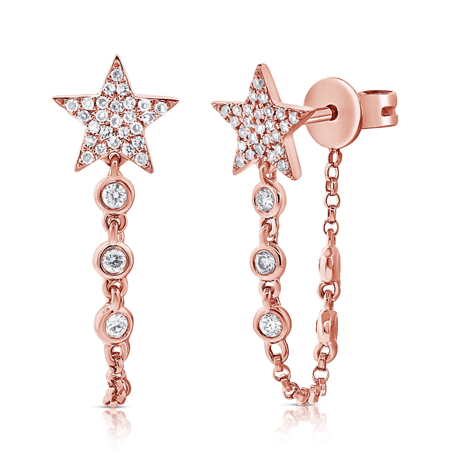 Star Bezel Drop Chain Earrings (Pair)