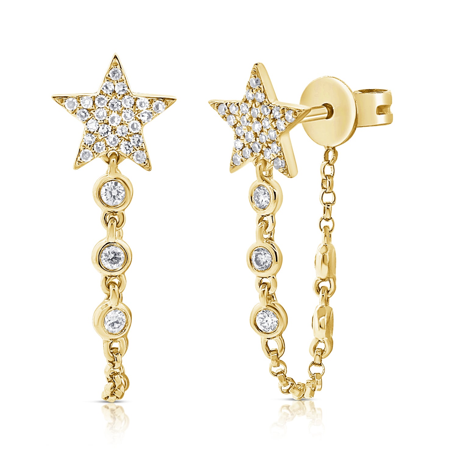 Star Bezel Drop Chain Earrings (Pair)