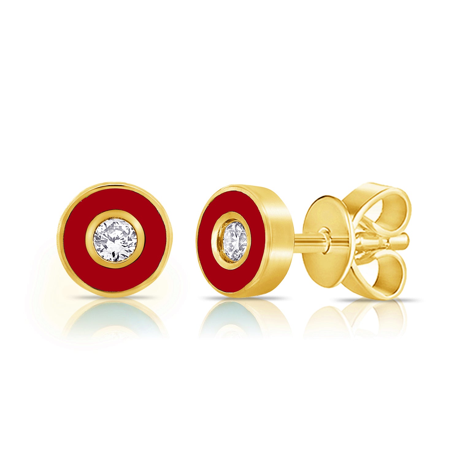 MINI Enamel Disc Diamond Studs