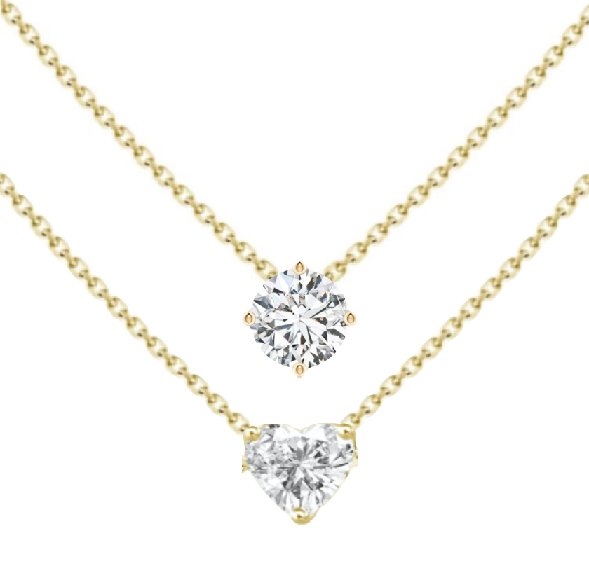 Double Row Multishape Solitaires (+ Heart) Diamond Layered Necklace