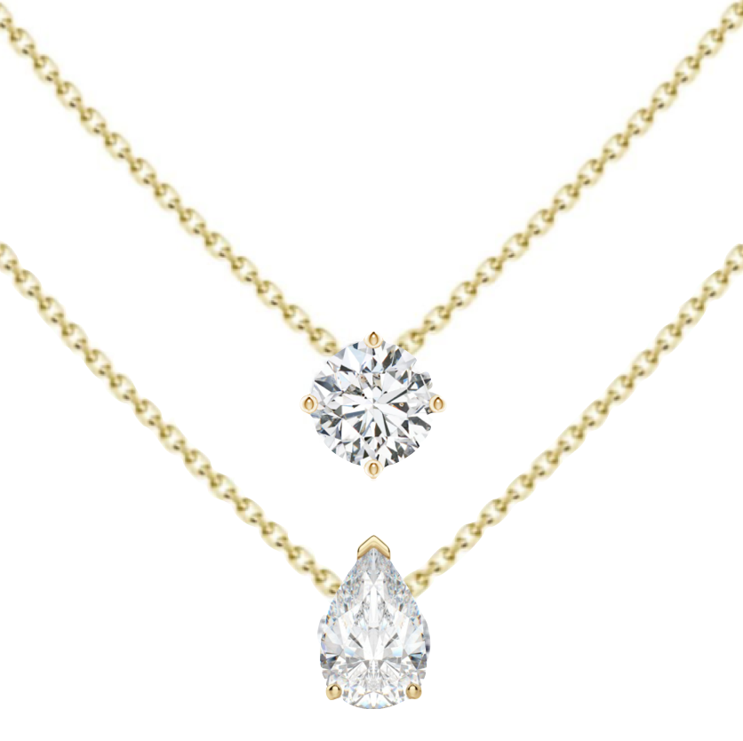 Double Row Multishape Solitaires (+ Pear) Diamond Layered Necklace