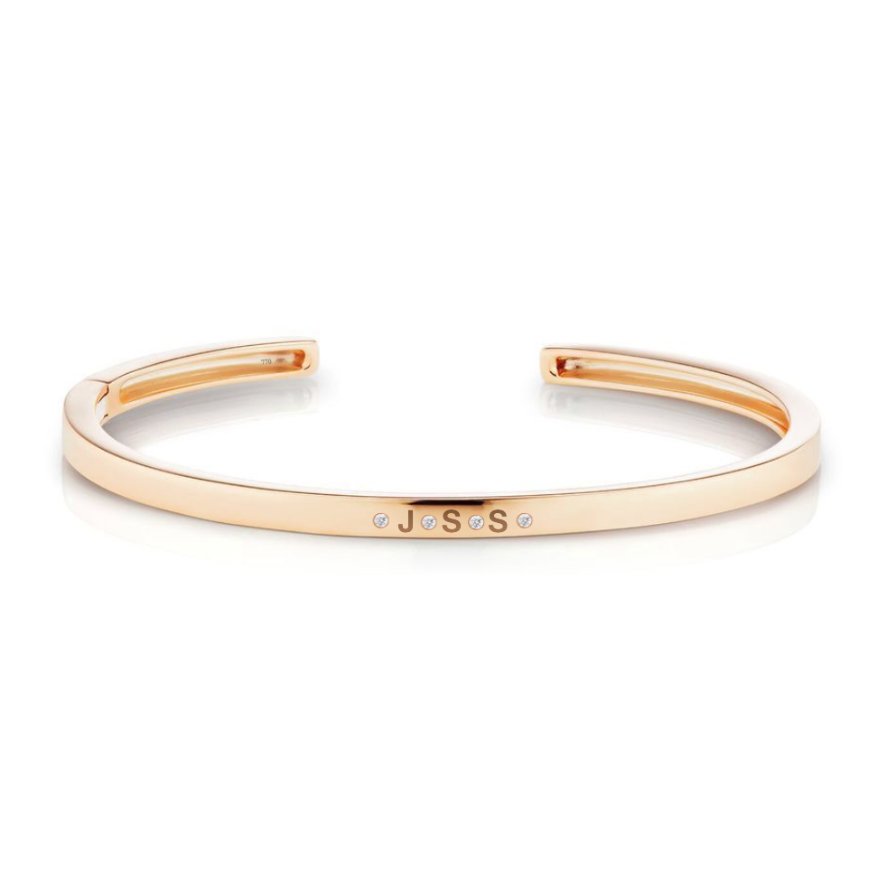 Extra Slim Solid Personalized Cuff Bangle with Bezel Separators