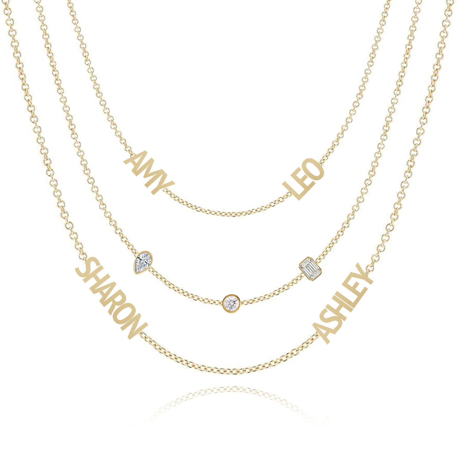 Mixed Shapes Blended Multiple Names Layered Necklace