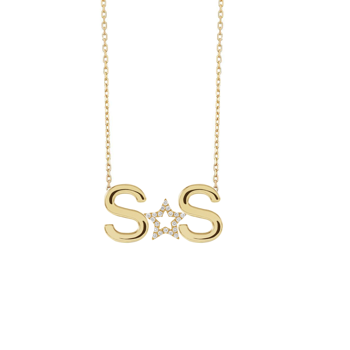 2 Solid Initials and Middle Charm Custom Necklace