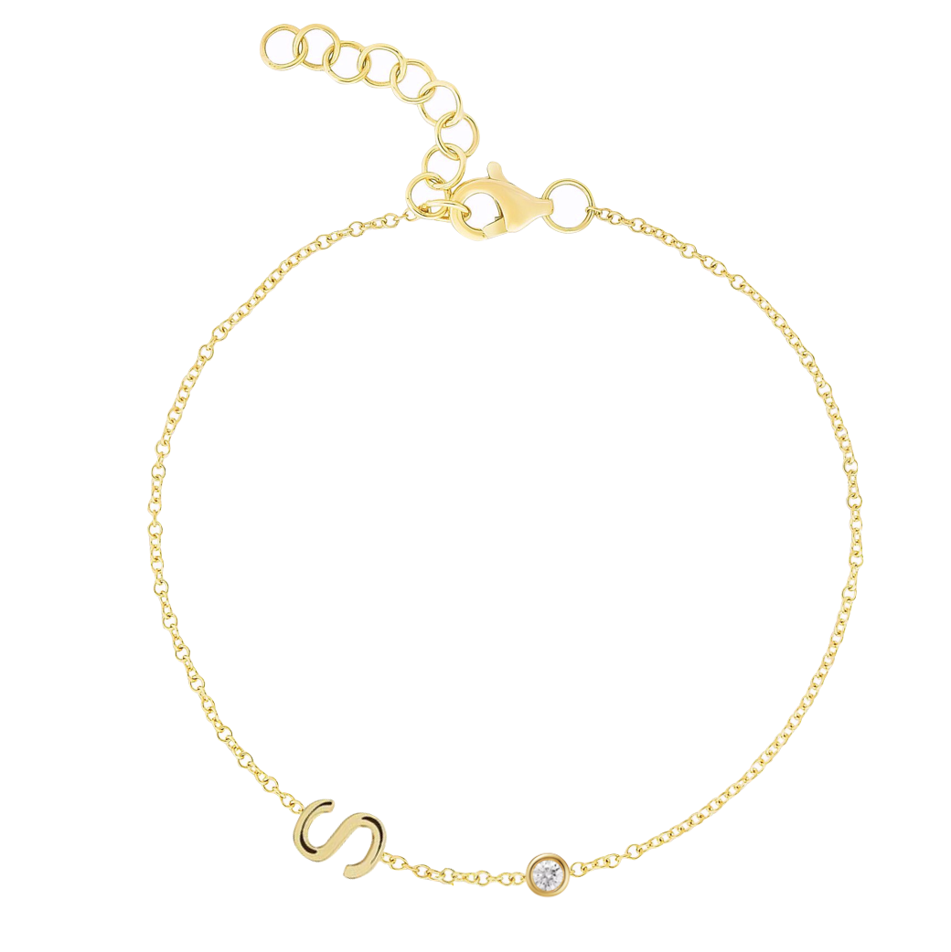 Diamond Bezel and Solid Initial Bracelet