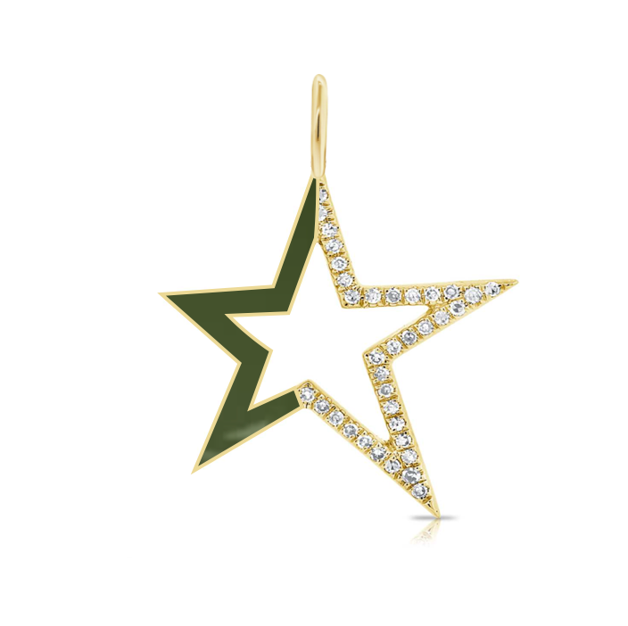 Half Enamel Half Pave Open Star Charm