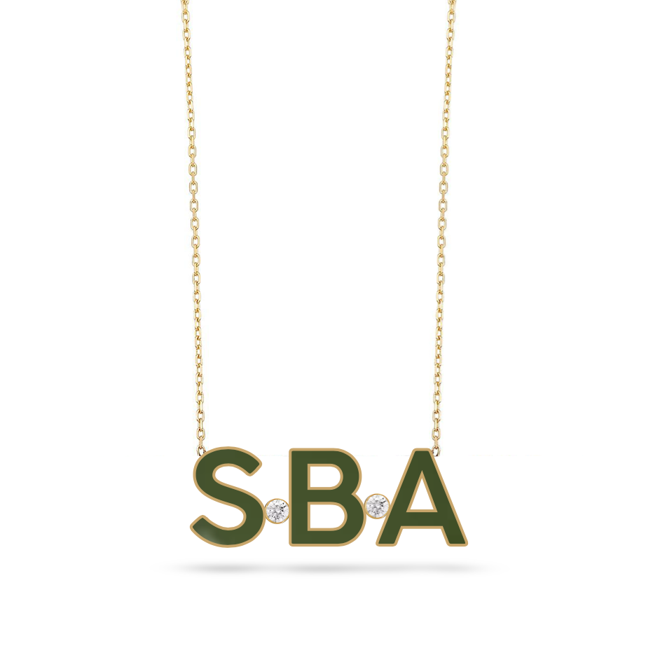 Custom Enamel Initials and Bezels Necklace