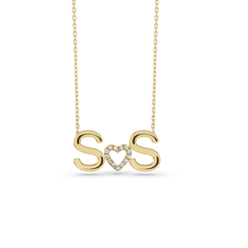 2 Solid Initials and Middle Charm Custom Necklace