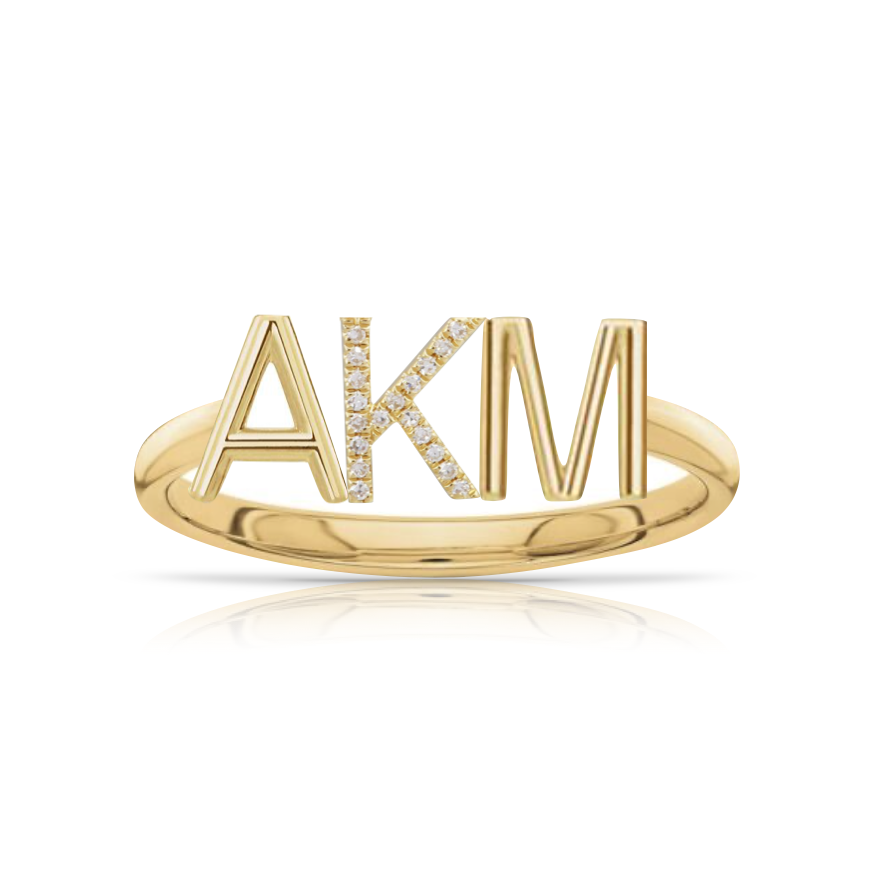 Diamond/Solid Mixed Initials Ring