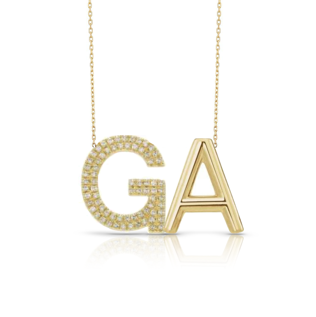 Jumbo Diamond and Solid 2-Initials Necklace