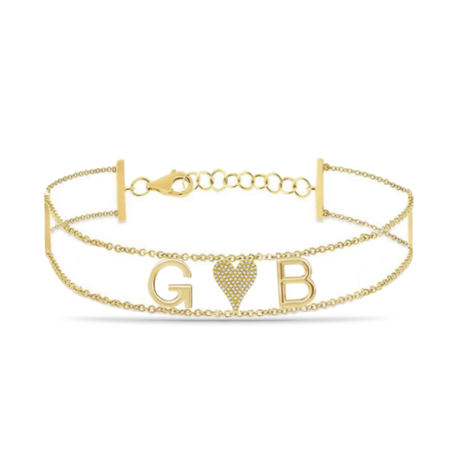 Custom Initials And Middle Charm Double Chain Bracelet