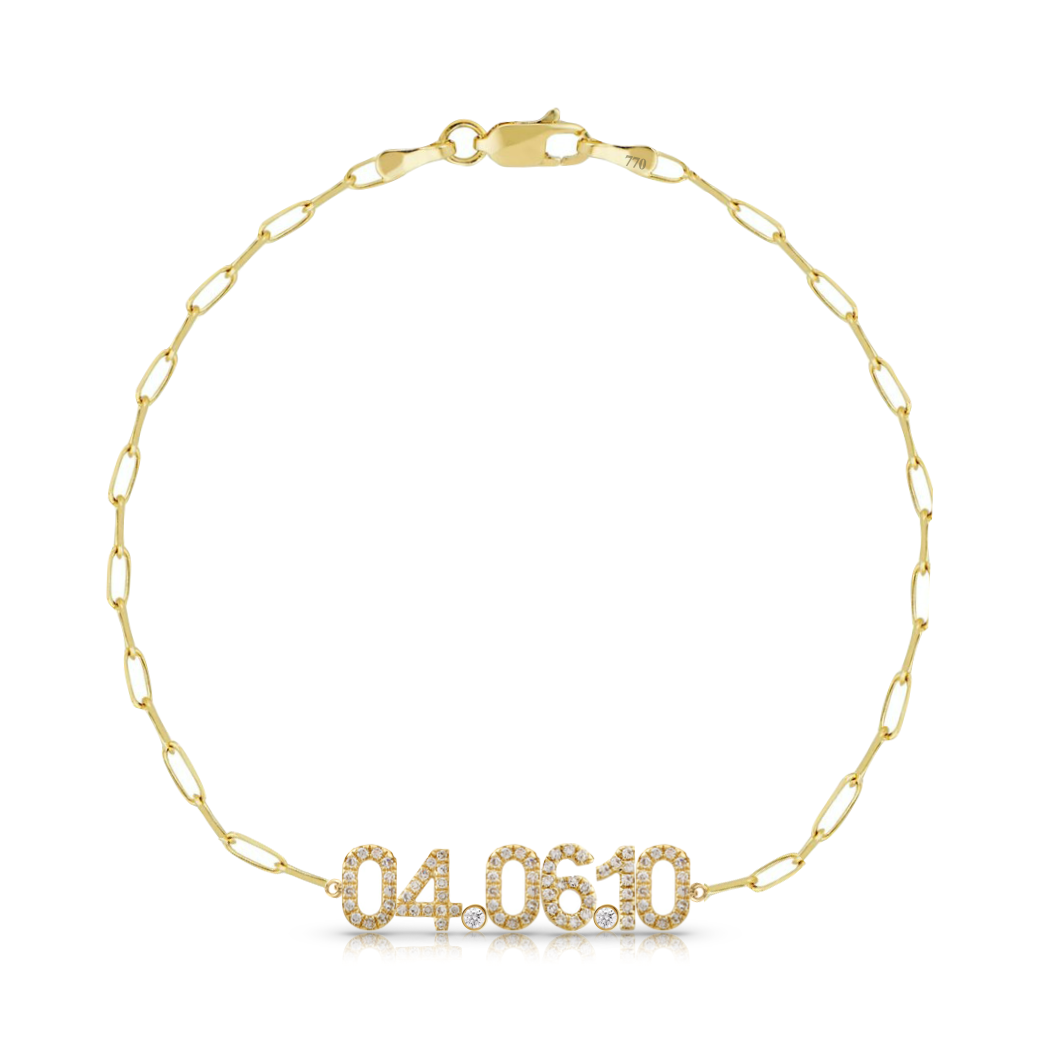 Diamond Date Bracelet on Thin Paperclip Chain