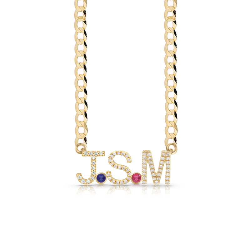 Custom Diamond Initials and Bezels Cuban Link Necklace
