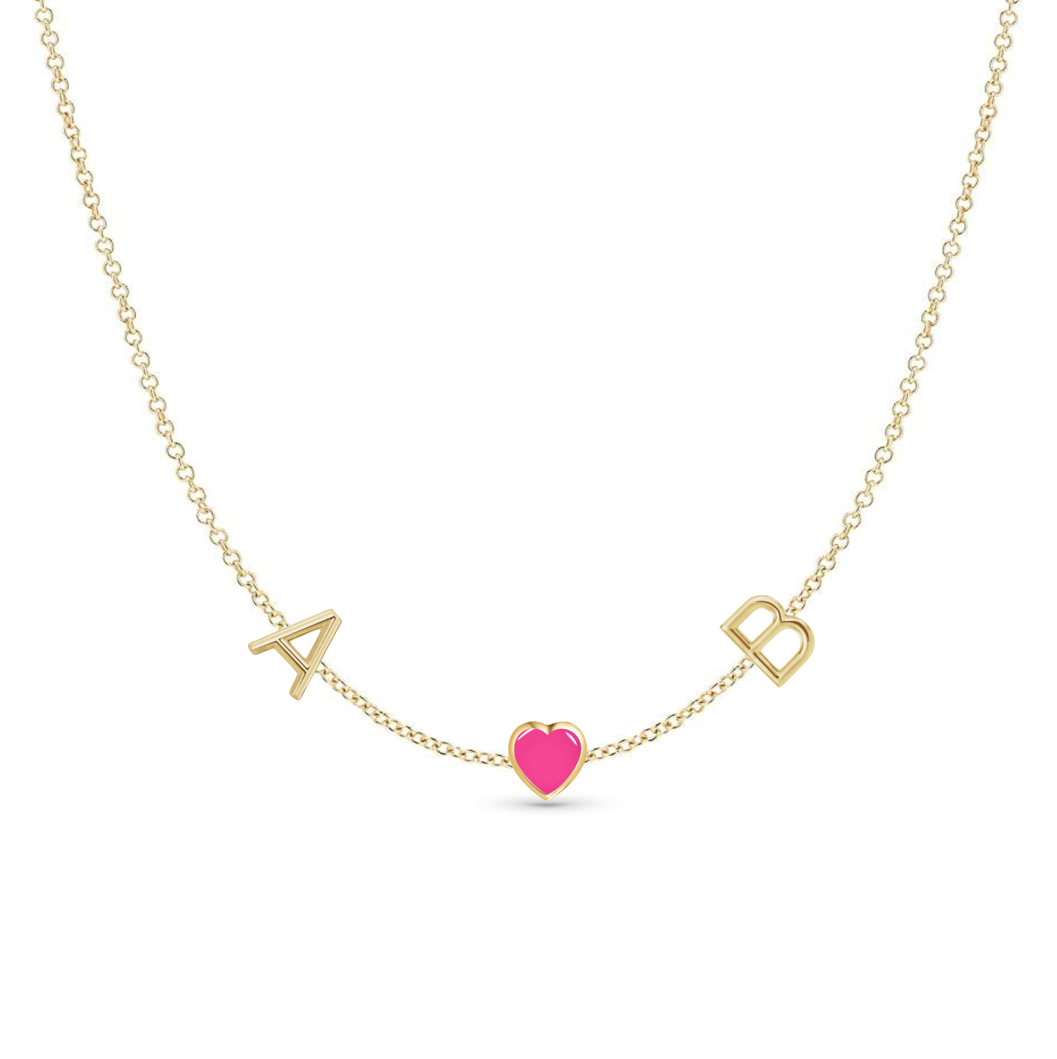 Initials and Enamel Heart Necklace