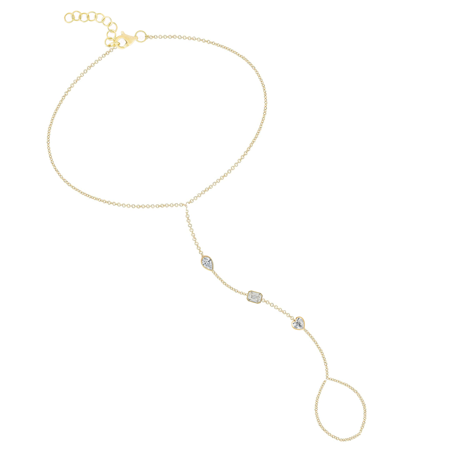 Multiple Fancy Shape Bezels Hand Chain Bracelet