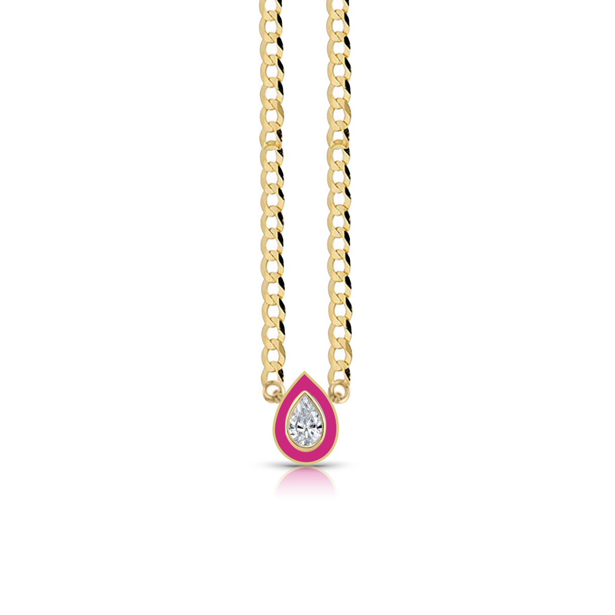 Mixed Shapes Enamel Diamond Pendant Cuban Link Necklace