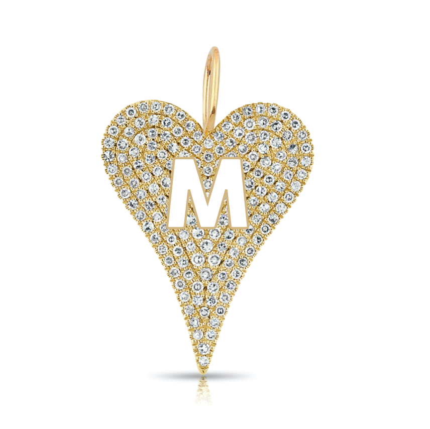 Cutout Initial Medium Elongated Diamond Heart Charm