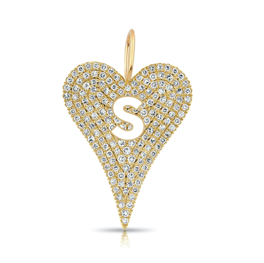 Cutout Initial Medium Elongated Diamond Heart Charm