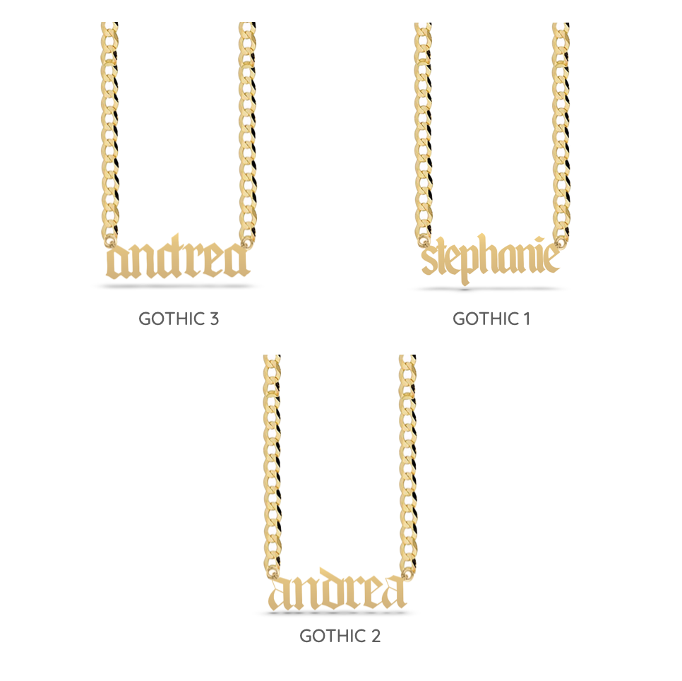 Gothic Solid Name Cuban Link Necklace