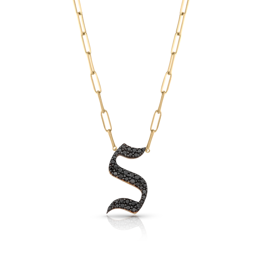 Pave Gothic Initial Paperclip Necklace