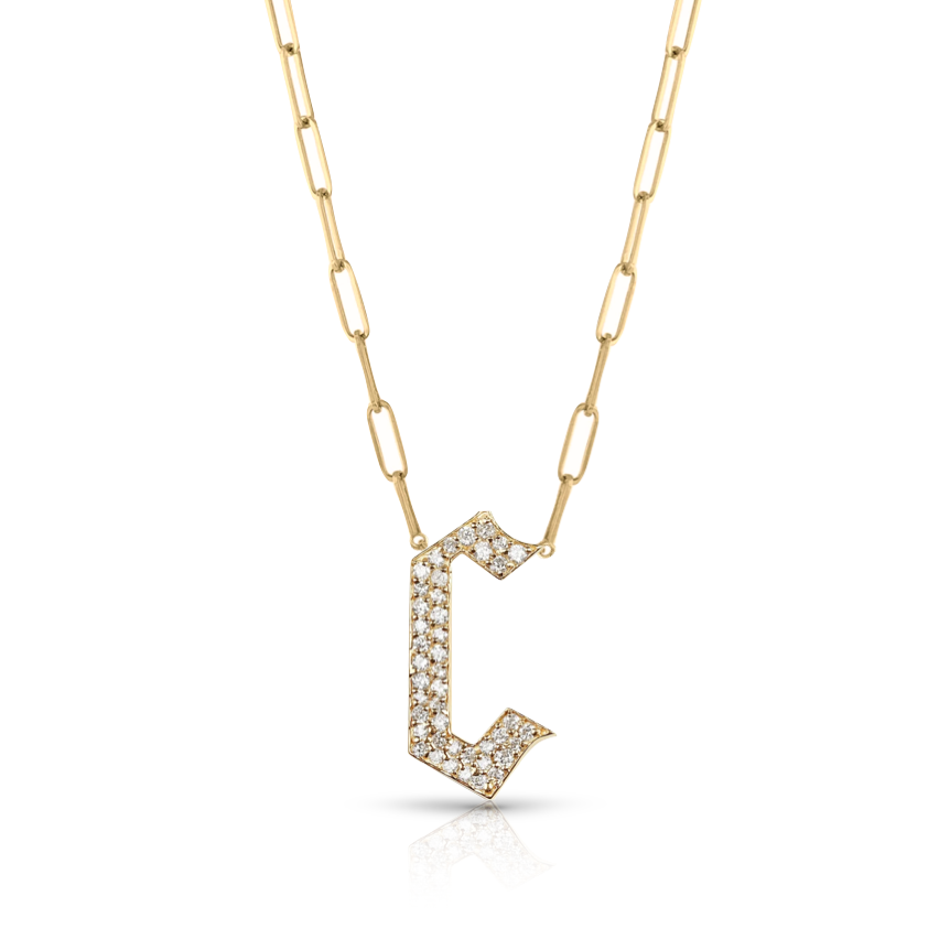 Pave Gothic Initial Paperclip Necklace