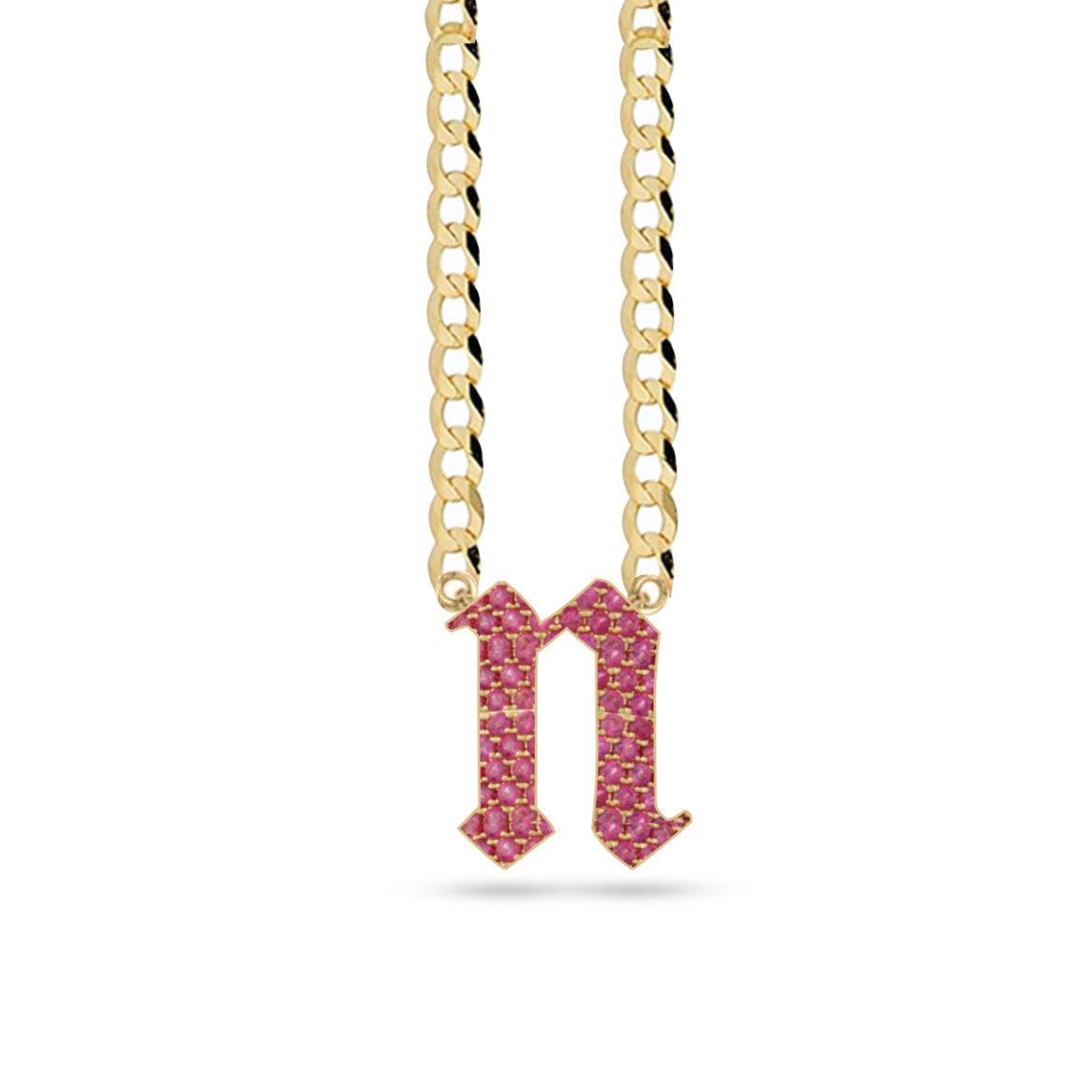 Pave Gothic Initial Cuban Link Necklace