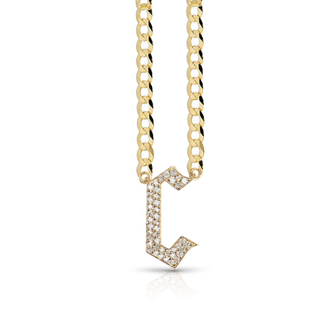 Pave Gothic Initial Cuban Link Necklace