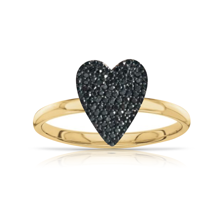 Small Black Diamond Pave Heart Ring