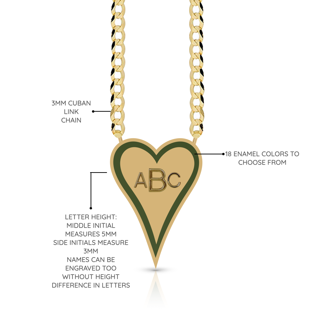 Enamel Outline Elongated Heart + Initials Cuban Link Necklace