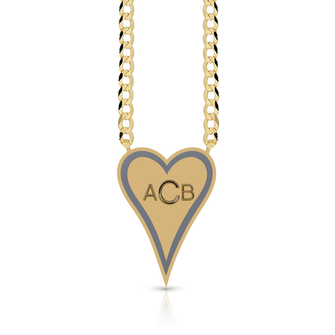Enamel Outline Elongated Heart + Initials Cuban Link Necklace
